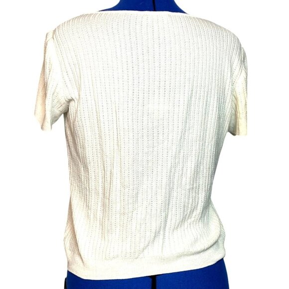 St. John Ivory Short-Sleeve Knit Top L Wool Cashmere Blend Made In USA - Picture 2 of 8